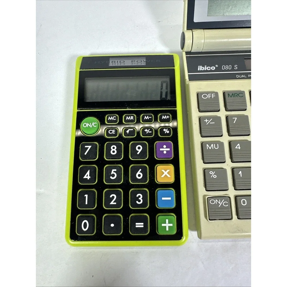 Lot of 3 Vintage Calculators Ibico 080S Flip Sharp Elsi Mate EL-243C Solar